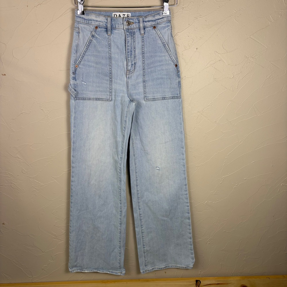 DAZE Tough Love Carpenter Jeans Womens 24 Light Wash High Rise‎ Wide Leg Utility